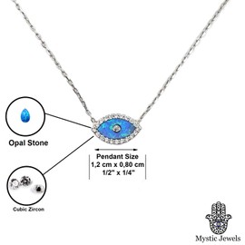 MYSTIC JEWELS by Dalia 925 Sterling Silver Turkish Eye Opal Necklace with Cubic Zirconia, Sterling Silver