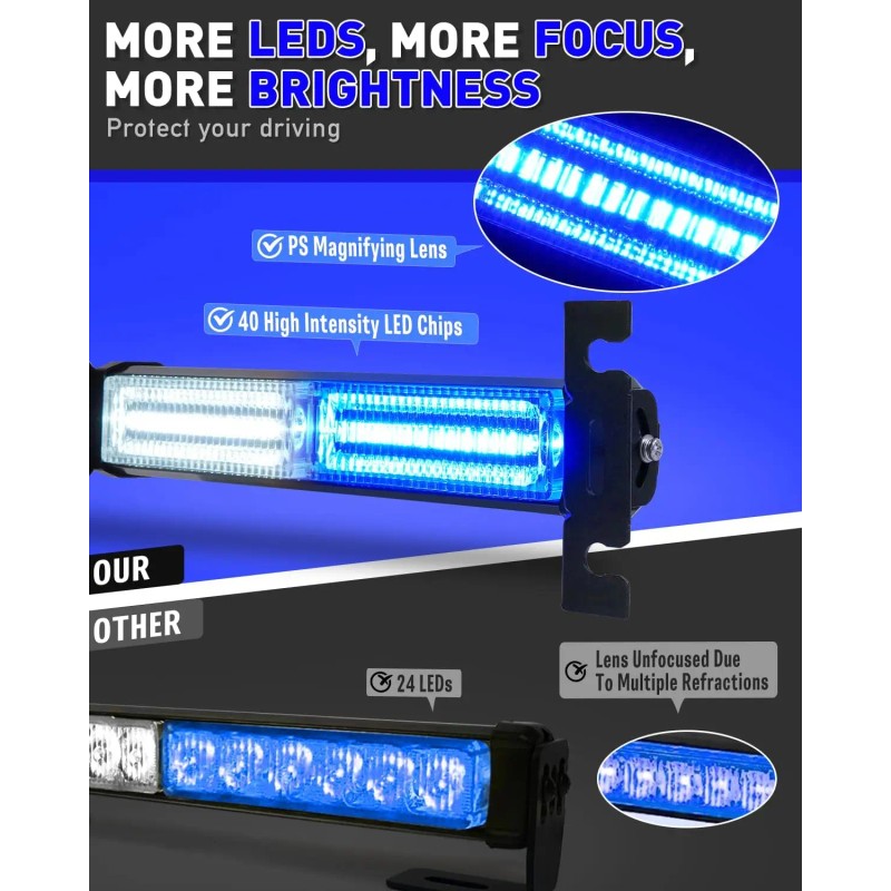 Emergency Strobe Traffic Light Bar 40LED Dash Safety Flashing Front/Rear