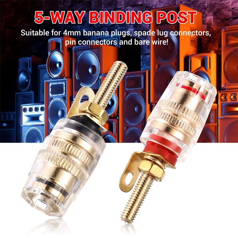 Facmogu 2 Pairs Mini Gold Plated Insulated 5-Way Binding Post