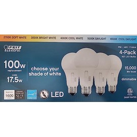 Selectable Color A21 LED Bulb (4-Pack) - 17.5W (100W Replacement) E26 Base by Feit Electric