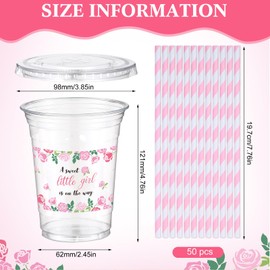 Funnymoom 50 Sets Baby Shower Plastic Cups a Sweet Little Girl Is on the Way 16 oz Floral Disposable Drinking Cups with Lids Straws for Girl Gender Reveal Birthday Party Decorations Supplies