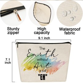 2 Pcs Makeup Artist Supplies Art Teacher Gifts Artist Gifts for Women, The Earth Without Art Is Just Eh Makeup Bag Gifts for Artists Art Lovers, Teacher Appreciation Gifts Makeup Bag Palette Keychain