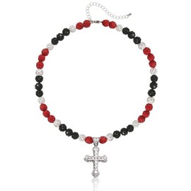 Baseball Necklace - Glitter Bling Clay Beaded Ice Collection Necklace for Men Boys Cool Gifts for Baseball Players Lovers (Black/Red/White+Cross)