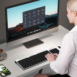 Dazzling Luxury Cute Keyboard and Mouse Wireless, Sparkly Bling Rhinestone Wireless Mouse and Keyboard Gift Set (Silver)