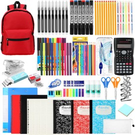 Gilprop 81 Pcs School Supply Kit with Backpack Back to School Supplies Bundle Bulk School Essentials for Elementary Middle High School Students Includes Folders Notebooks Pencils and More(Red)