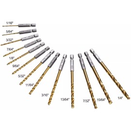 SNS 13PCS HSS Twist Drill Bit Set Metal Titanium 1/4" Hex Shank Kit QUICK RELEASE US