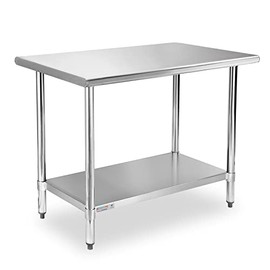 STABLEINK NSF Stainless Steel Table, 24 x 36 Inches Metal Prep & Work Table with Adjustable Undershelf and Table Foot, for Commercial Kitchen, Restaurant, Hotel and Garage