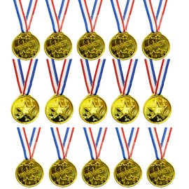 15 PCS Plastic Gold Winners Medals, Kids Children's Party Award Medals with Neck Ribbons for Party Festival Sports Competition Toys Prizes Awards