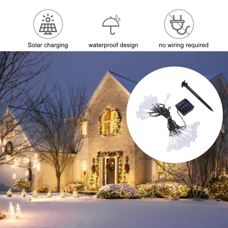 Solar Water Drop String Lights 21 Feet 30 LEDs Waterproof