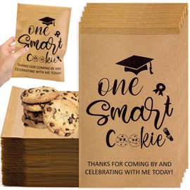 60Pcs Graduation Cookie Bags, 9.4 x 6.3 inch Graduation Party Favors Supplies Graduation Candy Gift Self-Adhesive Buffet Treat Snack Bags Oilproof Kraft Paper for 2025