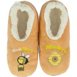 BenSorts Women Slipper Socks with Grippers House Winter Warm Cozy Funny Non Slip Grips Socks Fuzzy Gift Orange Bee Size 9 10 11