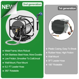 SPECILITE Heavy Duty Metal Garden Hose Reel With 100 Ft 304 Stainless Steel & Aluminum Nozzle, Wall Mount/Floor Water Pipe Spool, 360° Rotation Frame, Winder Combo, Black