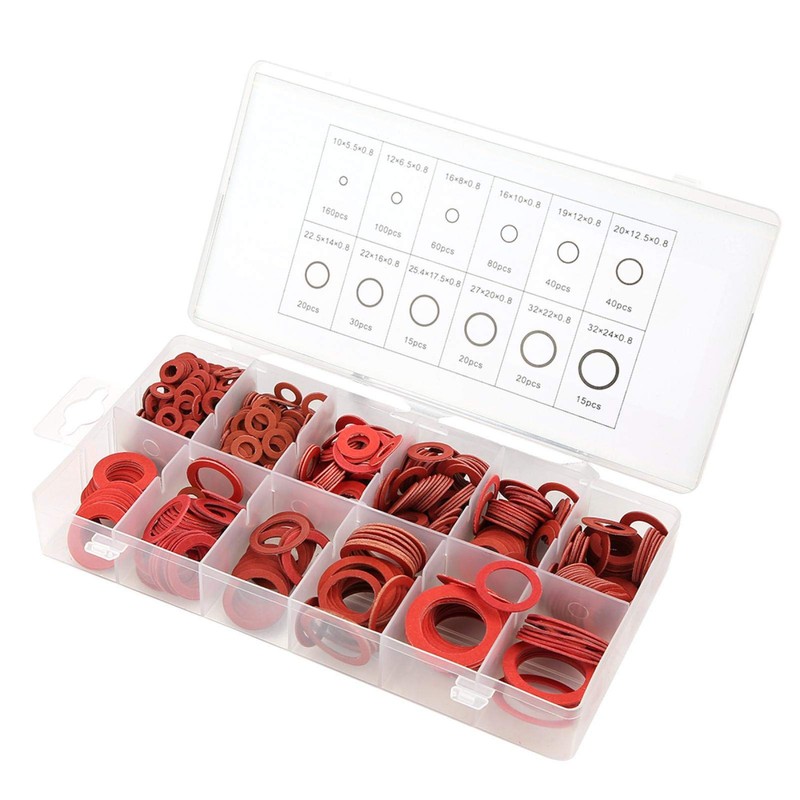 Insulating Spacers, Paper Seals, 600 Pieces, 12 Sizes, Red Steel