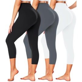 FULLSOFT 3 Pack Capri Leggings for Women - High Waisted Tummy Control Black Workout Yoga Pants for Summer,Sports (3 Pack Capri Black, Dark Grey,White,2XLarge-3X-Large)