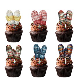 18pcs Colorful Glitter Winter Gloves Cupcake Topper Pick for Winter Warm Theme Decor Supplies Men Women Happy Birthday Party Decorations