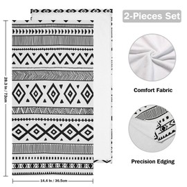VIGGINER Black and White Native Tribal Hand Towels for Bathroom Set of 2 Ethnic Boho Decorative Bath Hand Towel Soft Absorbent Kitchen Dish Spa Yoga Guest 14.4"x28.3"