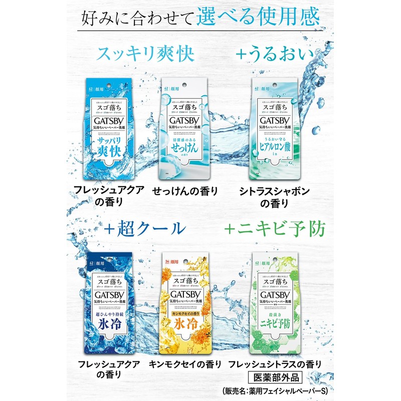 GATSBY Facial Paper, Ice Type, Refreshing, Ice Cold, Men's Face