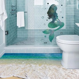 3D Ocean Wall Decal Waves Wall Decor Removable Underwater World Floor Stickers for Bathroom Living Room Bedroom Themed Decor (Beach 1)