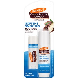Palmer's Cocoa Butter Formula Duo-Pack Labial con Manteca de Cacao y Vitamina E, Bálsamo Protector Labial 4g y Swivel Stick Barra Humectante 14g, 48 Horas de Humectación, Dermatológicamente Probado