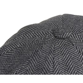 PEAKY BLINDERS 8 Piece 'Newsboy' Style Flat Cap -Melton Wool Fabric Grey Herringbone