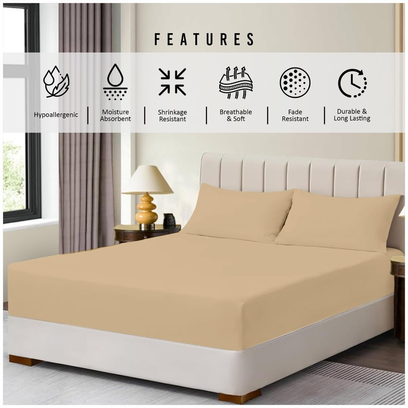 Microfiber Fitted Sheet Double - Plain Bed Sheets - Deep