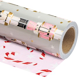 WRAPAHOLIC 30 Inch Jumbo Reversible Nutcracker Christmas Wrapping Paper - 30 Inch x 33 Feet - Nutcracker and Candy Cane Design Printed on Pearlized Paper for Chrsitmas, Holiday, Party Celebration