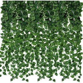 12 Pack 84ft Artificial Ivy Greenery Garland, Fake Vines Hanging Plants Backdrop for Room Bedroom Wall Decor, Green Leaves for Jungle Theme Party Wedding Decoration