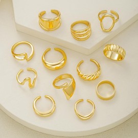 17 MILE Chunky Gold Rings for Women, 18K Gold Plated Open Knuckle Stacking Ring Set