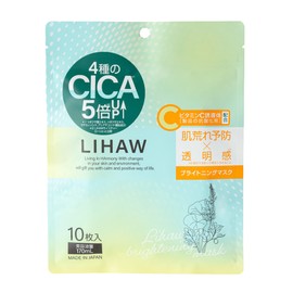 LIHAW (Rehow) Brightening Mask (For Rough Skin / Drying), CICA & Vitamin C Derivative Formulated Face Mask (10 Pieces)