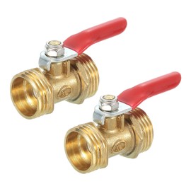 sourcing map 2Pcs Brass Water Mini Ball Valve Shut Off Switch, G1/2" Male x G1/2" Male Tubing Fitting Straight Coupling Adapter, 180 Degree Operation Handle, Brass Valve