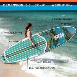 Niphean Inflatable Stand Up Paddle Board with SUP Accessories, Anti-Slip EVA Deck, 10’6’’ Inflatable Paddle Boards for Adults & Youth of All Skill Levels