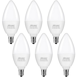 DiCUNO E12 Candelabra LED Bulbs 60 Watt Equivalent, Daylight White 5000K, 600LM, 5W Type B Candle Bulb for Ceiling Fan and Chandelier, CRI90, Non-Dimmable, 6-Pack