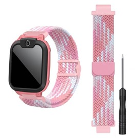 Nylon Band Compatible with Smartwatch imoo Z1/Z6/Z7 Watch Phone, Adjustable Braided Strap with Magnetic Clasp, Fits 4.7"–7.8", Soft Breathable Replacement Watchband for Boys Girls—Pink 15mm