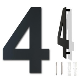 Brushed Modern Stainless Steel House Number 203 mm High Black Coating, Floating Appearance (Number 4)