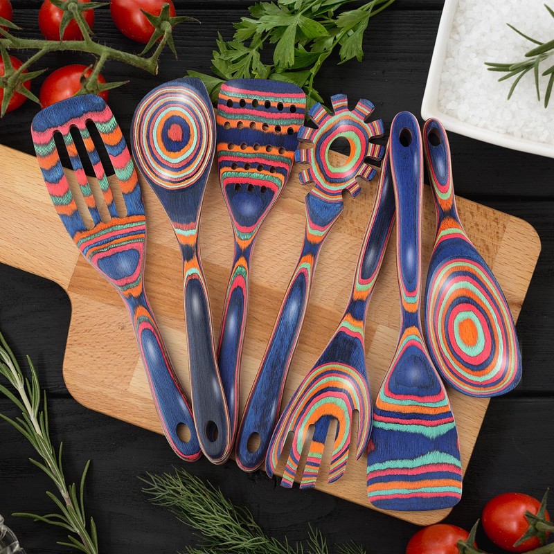 comfoyar Pakkawood Wooden Spoons for Cooking, 7 Pieces Kitchen Cooking