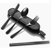 Portable Stainless Steel Flatware Set, Black 5-Piece Travel Silverware Including