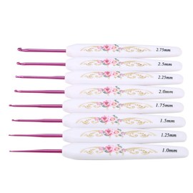 Baxnore 8PCS Aluminum Crochet Needles, Metal Crochet Hooks with Soft Floral Print Plastic Handle, Crochet Hooks Set, Knitting Needles for Beginners Experts (Thin White Handle)
