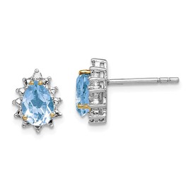 Sterling Silver & Solid 14k Sky Blue Simulated Topaz Diamond Earrings (.02 cttw.) (11mm x 9mm)