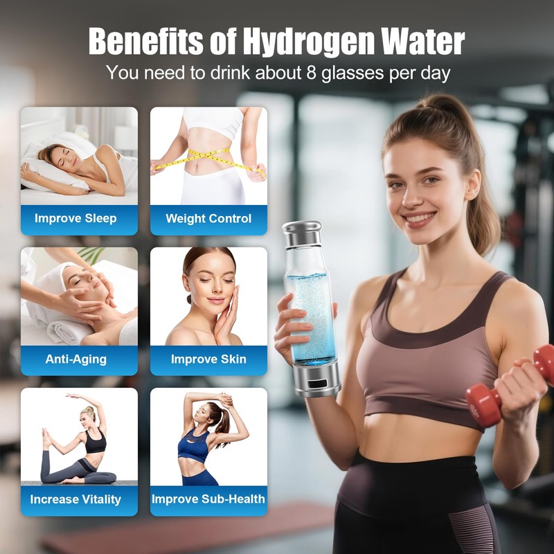 Hydrogen Water Bottle 5-Min Electrolysis 15.22OZ 1500 PPB Water Ionizer