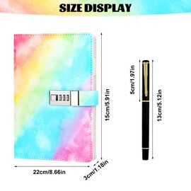 Secret Diary for Girls, Diarywith Lock, A5 PU Leather Journal 180 Sheets Rainbow Password Locked Travel Notebook with Pen Fashion Password Book with Lock DiaryCreative Handbook Student Note Book