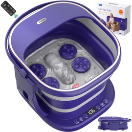 Puboo Collapsible Foot Spa Bath Massager with Heat, 95-115°F Precise Temp Control, Motorized Massage Rollers, Heated Foot Bath Soak Tub, Fits US Men’s Size 11