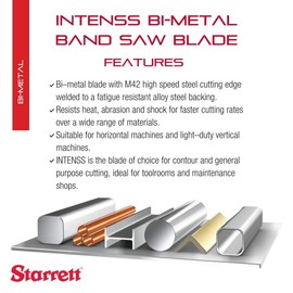 Starrett Intenss Pro-Die Band Saw Blade, Bimetal, Intenss Tooth, Raker Set, Neutral Rake, 153.5" Length, 1/2" Width, 0.035" Thick, 14 TPI