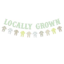 Green Gingham Locally Grown Baby Shower Banner, Rustic Onesie Garland Banner for Farm Market Baby Shower Decoration