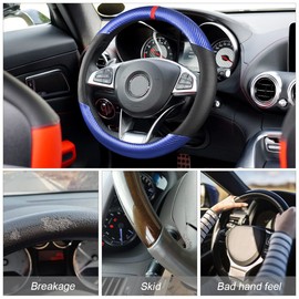 Moly Magnolia Steering Wheel Cover, Carbon Fiber Breathable Microfiber Leather with Non-Slip Lining, Cool in Summer Warm in Winter for Men Women, Universal 15 Inch for Most Cars (Carbon Fiber Blue)