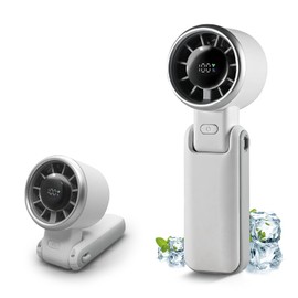 Lilampts Portable Handheld Turbo Fan with Digital Display and 180° Folding Design, 5 Speeds Adjustable USB Rechargeable Hand Held Personal Fan for Travel, Outdoor, Summer Gifts for Women Men(White)