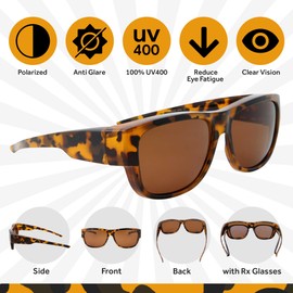 Wise Eyewear Women Polarized Fit Over Sunglasses - Less Bulky, Ladies Size (Tortoise Brown)