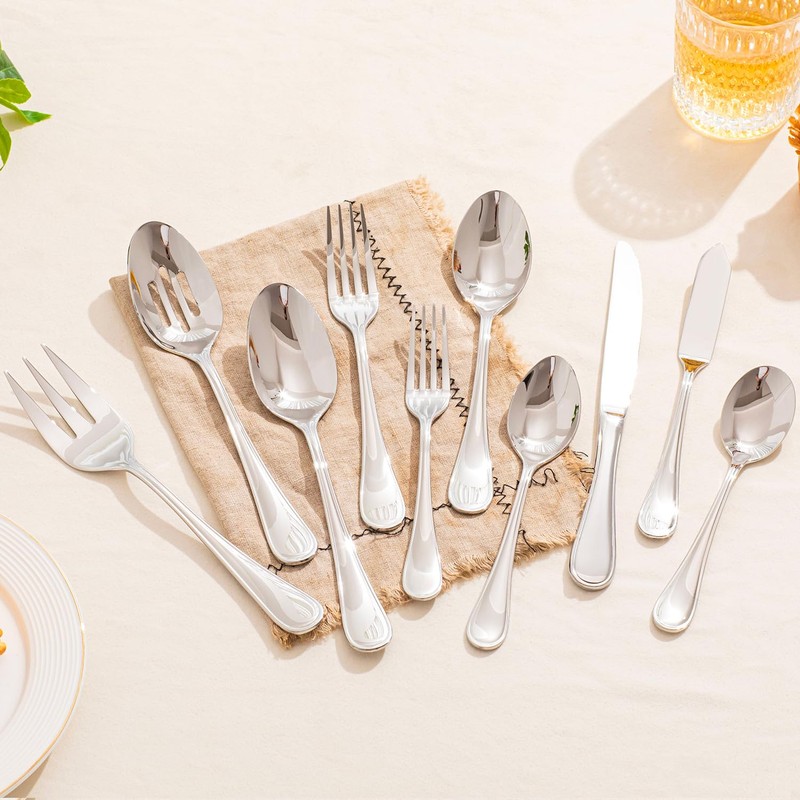 KINGSTONE 45 Piece Silverware Set for 8 with Serving Utensils,