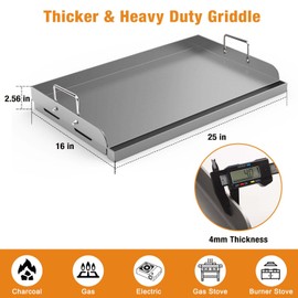 Barbqtime Griddle for Gas Grill, 25"x 16” Universal Fry Pan Metal Flat Top Griddle Plate for Gas Stove/Charcoal/Electric/Gas Grill, Large Stove Top Griddle Insert for Camping, Tailgating and Parties