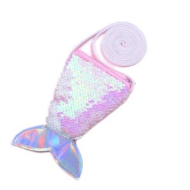 Mermaid Tail Coin Purse Sequin Crossbody Coin Wallet Bags for Kids Sequin Bling Bag Little Girls Mermaid Party Birthday Gifts (Pink)