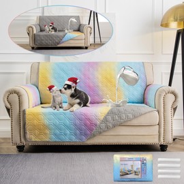 Topthumbs Waterproof Oversized Loveseat Covers 54 Inch Reversible Sofa Covers Reusable Love Seat Covers Large for 2 Cushion Couch Two Seat Couch Cover Double Seat for Furniture Protector Rainbow Ombre